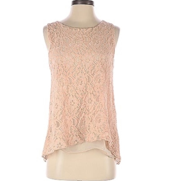Dolce Ragazza Silk & Lace Top, Cream & Peach/Pink, Chiffon Shirt Tail Hem, Small - Picture 1 of 5